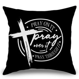 Poecinvi Christian Pillow Covers 18x18, Pray On It Pray Over It Pray Through It Decor, Christian Prayer Room Decor for Home, Serenity Prayer Gifts, Christian Gifts for Women Faith.