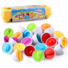 Matching Eggs Color Shape Fruit Number Recognition Sorting Counting Montessori Toys Fine Motor Skill Early Learning Child-Safe Educational Toys for Babies Kids and Toddlers (12 Eggs) (Fruits)