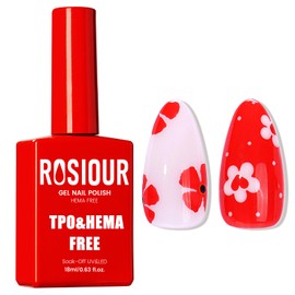 Rosiour TPO and Hema Free Scarlet Red Gel Nail Polish- 18ml Hypoallergenic Non Toxic Bright Red Nail Polish Gel, Long Lasting Soak Off UV Nail Polish for Manicure Nail Design Salon Home DIY