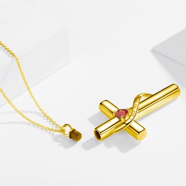 SOULMEET Crystal Cross Necklace for Ashes, Sterling Silver I Love You Forever Birthstone Cross Urn Necklaces for Ashes Keepsake Cremation Jewelry for Pet Human Ashes, Metal, Cubic Zirconia
