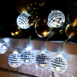 BBTO 2 Inch LED Disco Ball Decorations Mirror Lighted Disco Balls String Lights Mini Disco Ball Christmas Tree Ornaments for Xmas 70s Disco Party Supplies(Silver)
