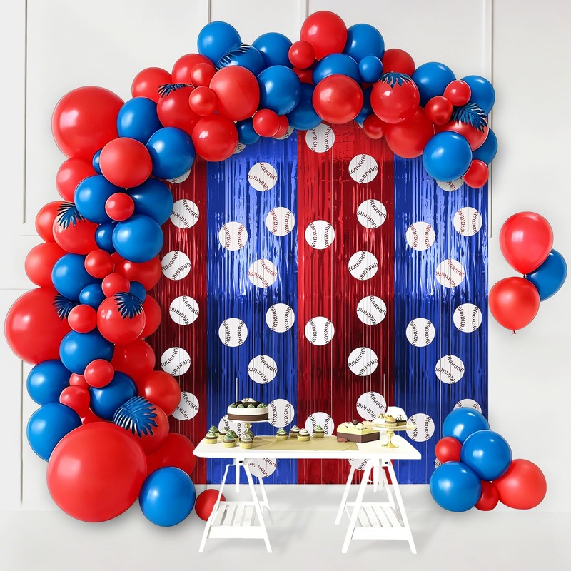 PintreeLand 2 Pack Baseball Foil Fringe Curtain Backdrop 3.3 *