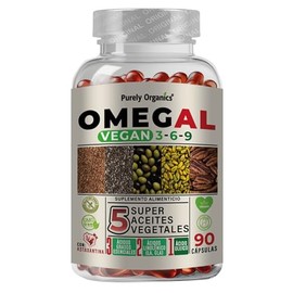 Purely Organics | Omegal | Omega 3, 6 y 9 de Origen Vegetal con Ácidos Linoleico y Oleico + Astaxantina | 90 Cápsulas
