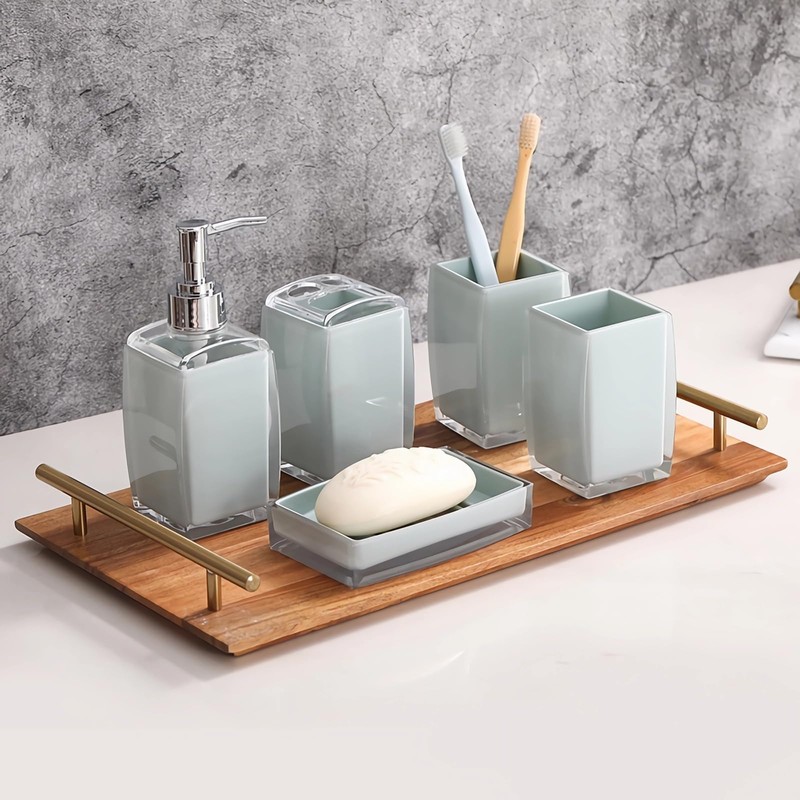 TUANYO 5 Pcs Blue Acrylic Bathroom Accessories Set Complete,Lotion/Soap Dispenser,Soap