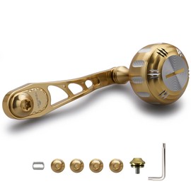 HEIGHTEN 65/75mm Variable Reel Handle, 1.4 inches (35 mm), Equipped with Handle Knob, Shimano Daiwa Abu Bait Reel, Universal Arch Hammer Series (Gold & Silver) (985)