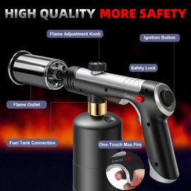 Powerful Propane Torch Gun，Flame Thrower Gun With One-Touch Max Fire, Kitchen Cooking Torch with a Safety Lock,Kitchen Torch Gun for Campfire，Grill, Sous Vide, BBQ (Tank Not Included)