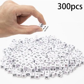 Baiinjiene 300pcs Large Square Letter Beads Acrylic A-Z Big Cube Alphabet Beads for Jewelry Making Friendship Bracelets (10mm Black White)