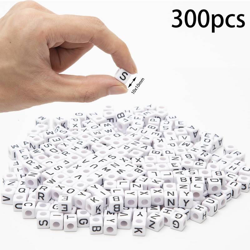 Baiinjiene 300pcs Large Square Letter Beads Acrylic A-Z Big Cube