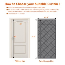WochiTV Detachable Window Magnetic Thermal Insulated Door Curtain Fits Door Size 38" x 80", Waterproof Cloth, Polyester Fiber Filling, Weatherproof, Windproof, Reduce Noise, Side Opening, Gray