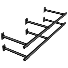 Mogaath 2 Pack Clothes Rack for Hanging Clothes, Heavy Duty Metal Clothing Rack, 64'' Modern Style Garment Bar Closet Rod, Saving Wall Mounted Clothes Hanger for Laundry Room, Closet, Matte Black