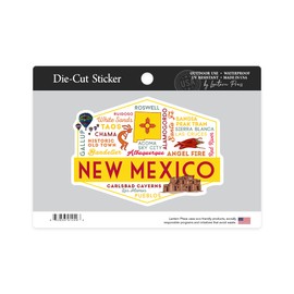 Die Cut Sticker New Mexico, Typography and Icons, Contour Vinyl Sticker 3 to 6 inches, (Waterproof Decal for Cars, Water Bottles, Laptops, Coolers), Large