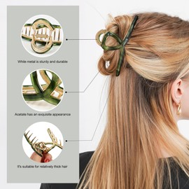 Big Hair Claw Clip Metal Claw Clips for Women Strong Hold Claw for Heavy Hair Green Acetate Claw Clips for Girls 4.5" Jaw Clamp Large Hair Accessories for Long Thick Hair (New Green)