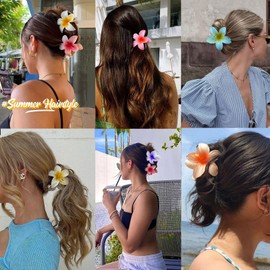 BAISEN 6 pcs Color Flower Hair Clips,3.14 inches Large Hawaiian Flower Claw Clip for Women Thin Thick Curly Hair,Strong Non-slip, Beach Vacation hair accessories for Women Girls (Set 1)
