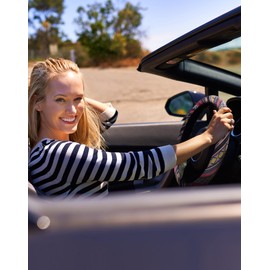 SEG Direct Boho Steering Wheel Cover with Baja Blanket Cloth, Ethnic Style Auto Wheel Cover Made of Coarse Flax, Fits 14 1/2-15 1/4 inches Car Wheel