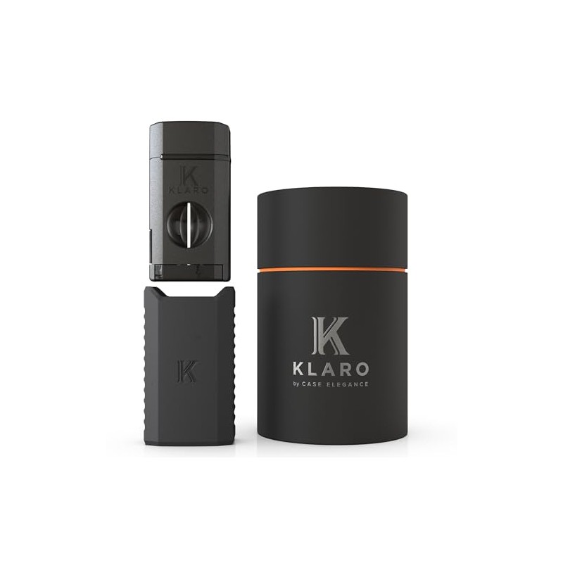KLARO Triple Torch Lighter and V-Cut Cutter – Spring-Loaded V-Cut,