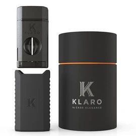 KLARO Triple Torch Lighter and V-Cut Cutter – Spring-Loaded V-Cut, with Rest Lid, Gift-Ready with Silicone Sleeve – Black Finish – Lighter for Men