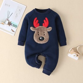 Verve Jelly Newborn Baby Girls Boys Christmas Outfit Long Sleeve Reindeer Print Romper Autumn Winter One-Piece Jumpsuit Christmas Clothing, blue