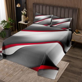 Castle Fairy Modern Gray Red Black Bedspread King Size Abstract Stripes Comforter Set 3pcs for Kids Youth Men Women Bedroom Decor 3D Stripes Bedding Set Gradient Simple Quilt Set,2 Pillowcases