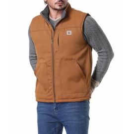 TUAOVA Men's Loose Fit Workwear Vest Fleece-Lined Durability Waterproof Mock-Neck Vest(Khaki,XXL)