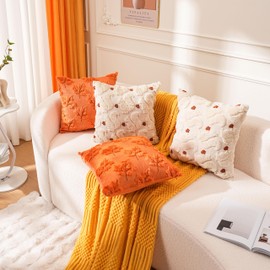 Fall Squirrel Beige Throw Pillow Covers, 18 x 18 Inch Seasonal Autumn Thanksgiving Harvest Soft Plush Faux Fur Jacquard Cushion Case Decoration for Sofa Couch Set of 2