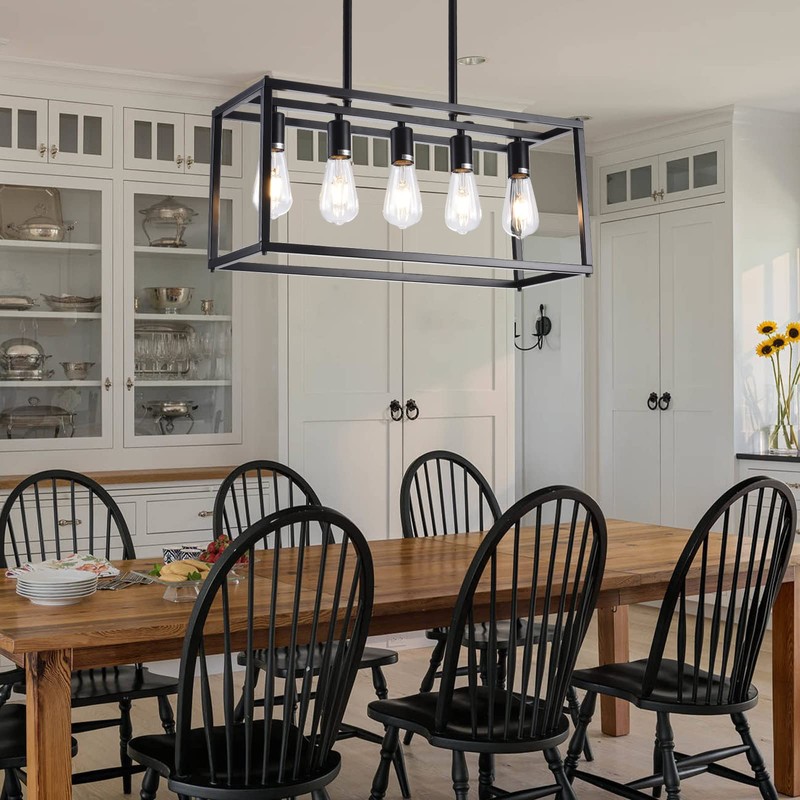 Lanhall 5-Light Kitchen Light Fixtures Black Farmhouse Chandelier Rectangular Dining