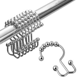 Mebix TRD Kit De 12 Ganchos para Cortinas de baño Aros De Acero Inoxidable para regadera Doble Gancho Deslizable