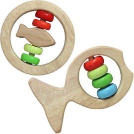 Adventure Awaits! Wooden Fish Colorful Bead Rattle Set, Baby Teething Toy 2 Pack, Educational Toy for Toddlers & Preschoolers 2pk