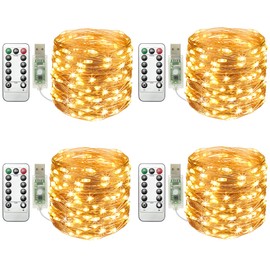 Clearhill USB Fairy Lights 4Pack, 33FT 100LED USB Twinkle String Lights with Remote Control, 8 Modes, Timing & Dimmable for Christmas Bedroom Indoor Outdoor Decor
