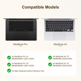 Keyboard Cover for Long Nails, Durable Silicone Raised Keyboard Protector for MacBook Pro 14"/16" M4/M3/M2/M1 Pro/Max (2021-2025) and MacBook Air 13"/15" M4/M3/M2 (2022-2025), Black