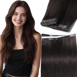 Lacer Long Tape in Hair Extensions Human Hair 18 Inch Wide Tape in Weft Extensions Darkest Brown Invisible Long Weft Hair Extensions Human Hair 50G 1Pcs