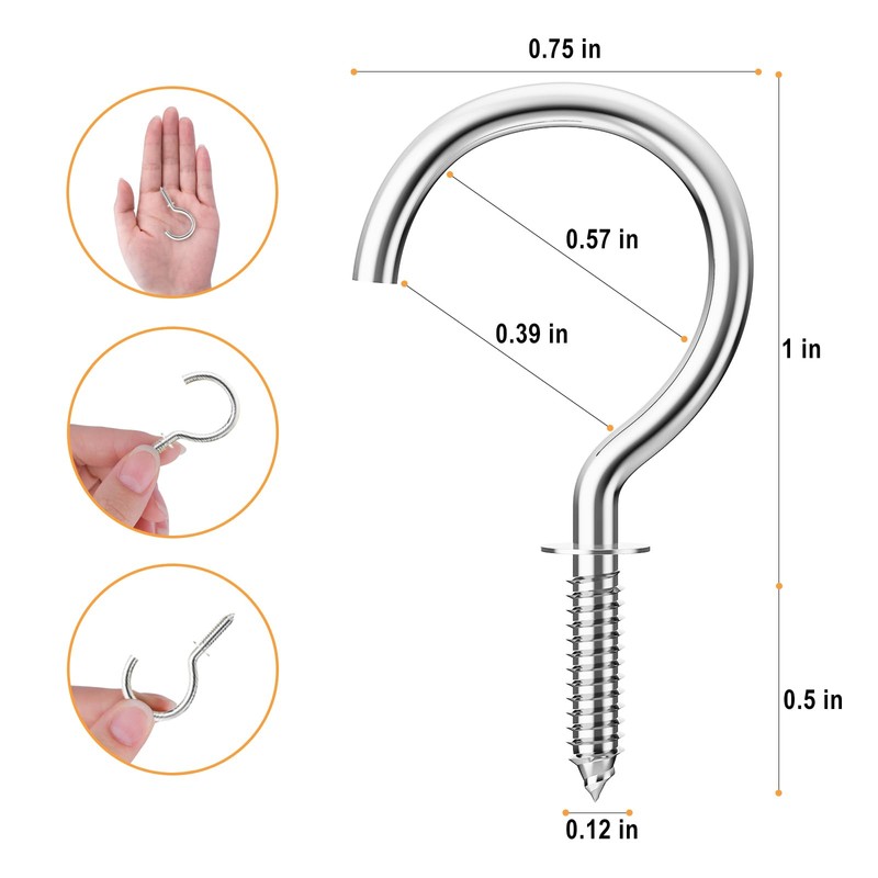 RELBRO Screw Hooks, 1 Inch Metal Screw in Cup Hooks,