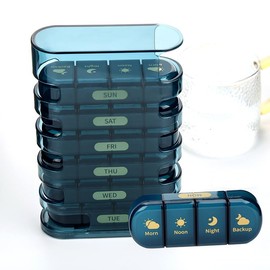 Mebix TRD Pastillero Semanal Portátil y Colorido con 3 Compartimentos Diarios: Organizador de Viaje - Planificador Diario de Medicamentos (Azul)