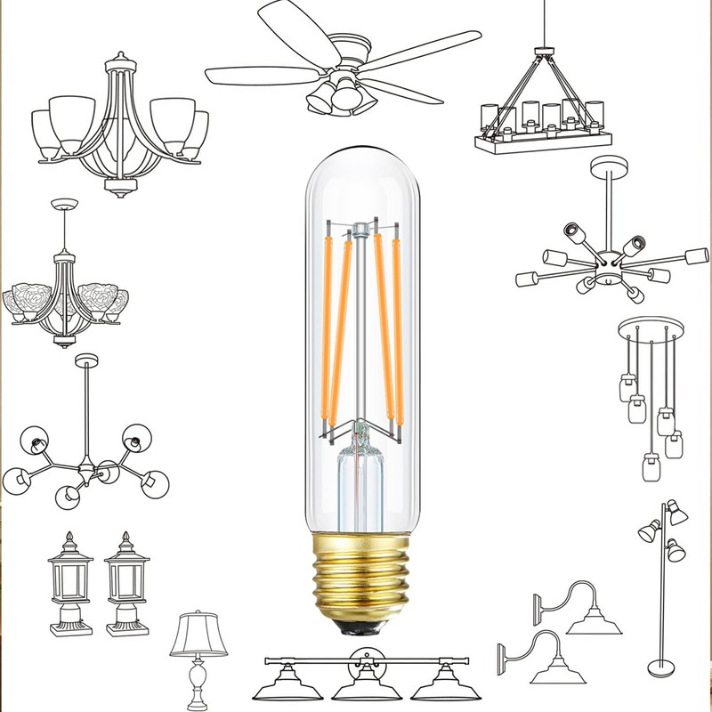 Dimmable T10 LED Bulb 8W Equal E26 Edison Bulb 75