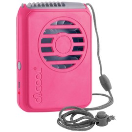 O2COOL Portable Neck Personal Travel USB Battery Powered Adjustable Lanyard Cooling Fan, (Pink/Raspberry)