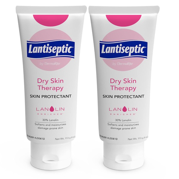 Lantiseptic Dry Skin Therapy Skin Protectant – 30% Lanolin Enriched Skin Protectant Barrier Cream for Everyday Moisturizing – Paraben Free, 2 Tubes, 4oz Each