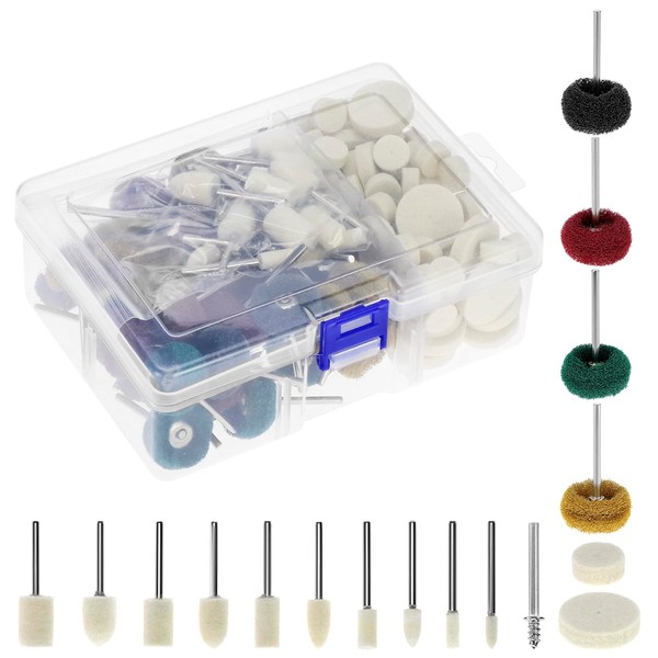 QWORK® 140PCS Polishing Buffing Wheel Kit, 1/8” Shank Multi-Hardness Buffing
