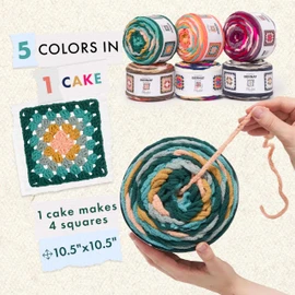 Bernat Blanket Granny Square Throwback Yarn - 2 Pack of 240g / 8.5oz - 100% Polyester - #6 Super Bulky - 178Yards - Knitting/Crochet
