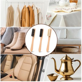 3 Pcs Laundry Stain Brush Wood Laundry Brush for Stains on Clothes Small Remover Brushes with Boar Bristle for Cleaning Small Spaces Home Furniture Fabric Leather Stains