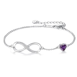 CDE Infinity Heart Symbol Charm Link Bracelet for Women 925 Sterling Silver Stainless Steel Adjustable Anniversary Jewelry Christmas Birthday Gifts for Women Wife Girlfriend Her (Sterling Silver-02-Feb)