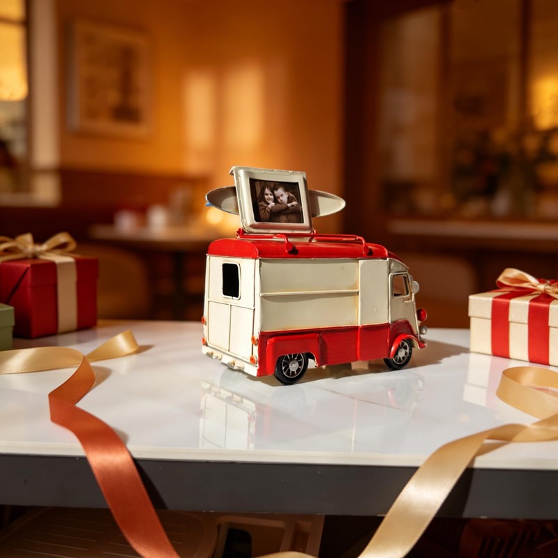 FMYSUSUXY Vintage Truck Van Model Piggy Bank with Photo Frame
