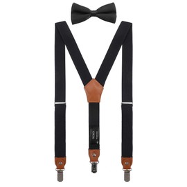 DEOBOX Children Suspenders and Bow Tie Set Black for Wedding Adjustable 40"