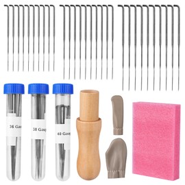 Needle Felting Set, Felting Needles Set, Felting Needles for Dry Felting with Needles in 3 Sizes, Wooden Needle Handles, Needle Bottles, Foam Padding, Finger Bed, Wool Felting Tool Set for Wool