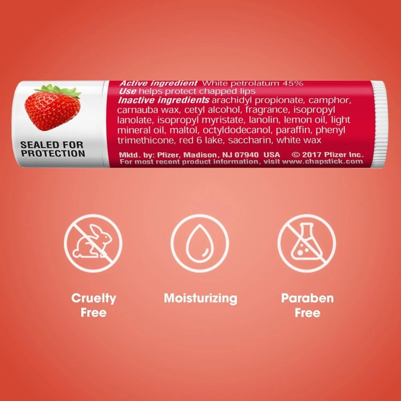 ChapStick Lip Care, Classic Strawberry 24-Count – Bulk Lip Balm,