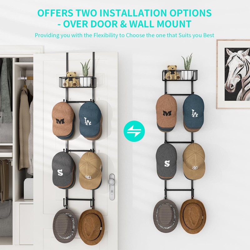 HapiRm Over Door Hat Rack - Wall Mounted Hat Organizer