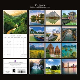 Gifted Stationery Co, Vietnam 2026 Wall Calendar, 12'' X 12'', 16-Month Calendar with Stapled Binding