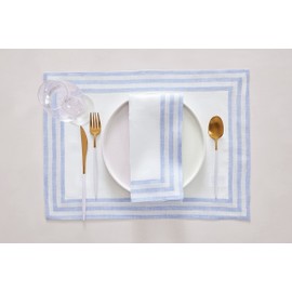 Solino Home Linen Placemats Set of 4-100% Pure Linen Cloth Fabric Placemats Sky Blue - 19" L x 14" W Inch Washable Dining Place Mats for Spring, Easter - Mila