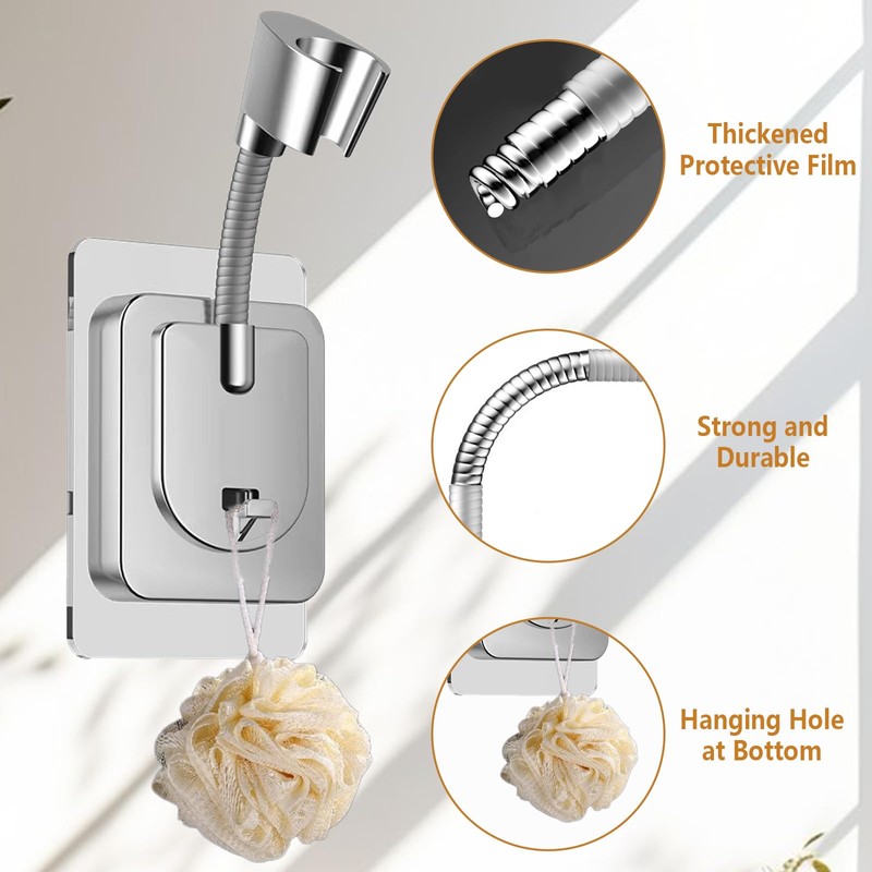 360° Adjustable Flexible Suction Cup Shower Head Holder, Wall Mount