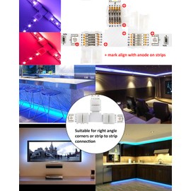 SUPERNIGHT 5PIN LED Strip Connector Kit 10mm 5050 RGBW Connectors Include 9.8FT Extension Cable, Strip to Strip Jumpers, Strip to Power Jumpesr, 2 Way Splitter, L Shape Connectors, Gapless Connectors