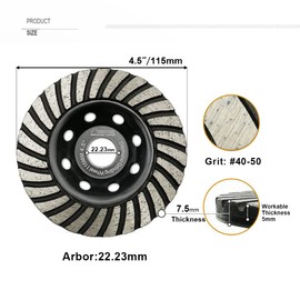 SHDIATOOL Diamond Grinding Cup Wheel 115mm / 4.5 Inch Turbo Row for Marble Concrete Masonry Granite