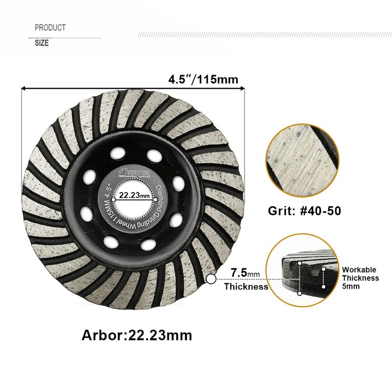 SHDIATOOL Diamond Grinding Cup Wheel 115mm / 4.5 Inch Turbo